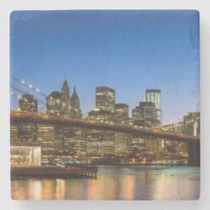 Manhattan and Brooklyn Bridge at dusk Stone Coaster