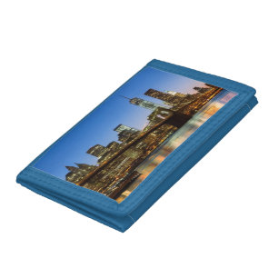 Manhattan and Brooklyn Bridge at dusk Tri-fold Wallet