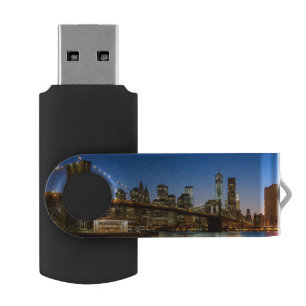 Manhattan and Brooklyn Bridge at dusk USB Flash Drive