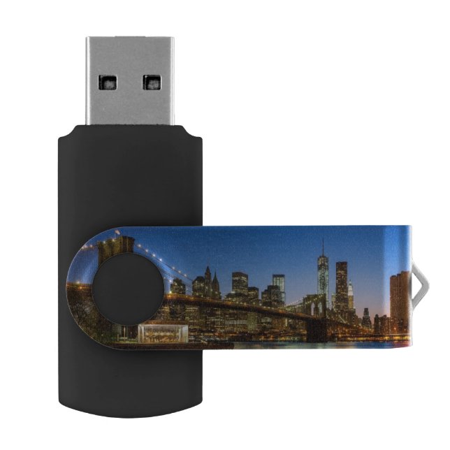 Manhattan and Brooklyn Bridge at dusk USB Flash Drive (Opened)