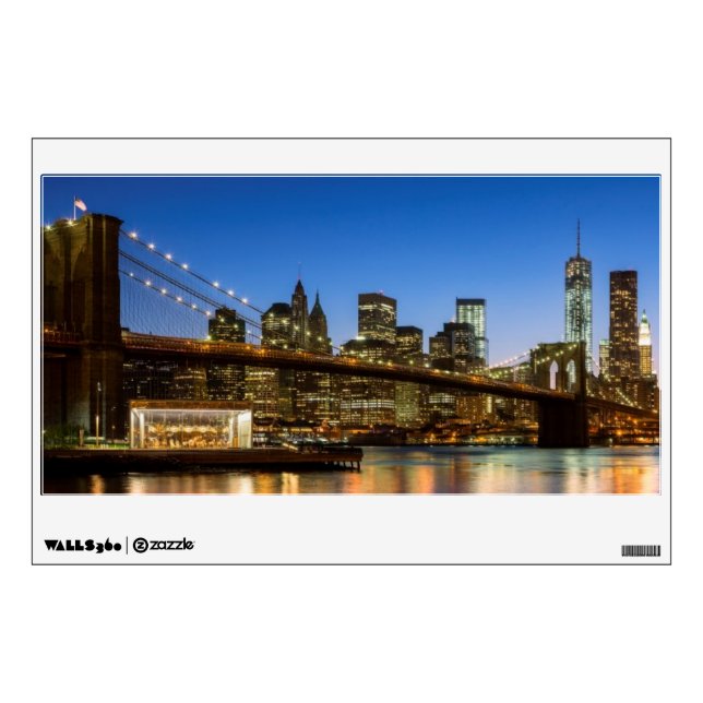 Manhattan and Brooklyn Bridge at dusk Wall Sticker (Front)