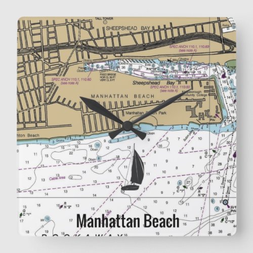 Manhattan Beach Brooklyn NY Chart Square Wall Clock