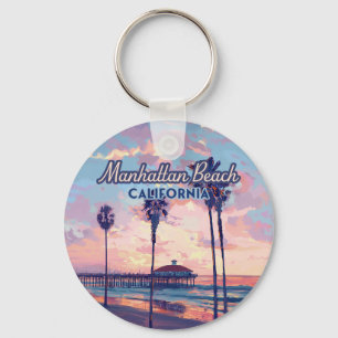 Manhattan Beach California Los Angeles Retro Keychain