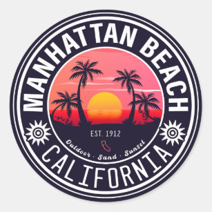 Manhattan Beach California Retro Sunset Souvenirs Classic Round Sticker