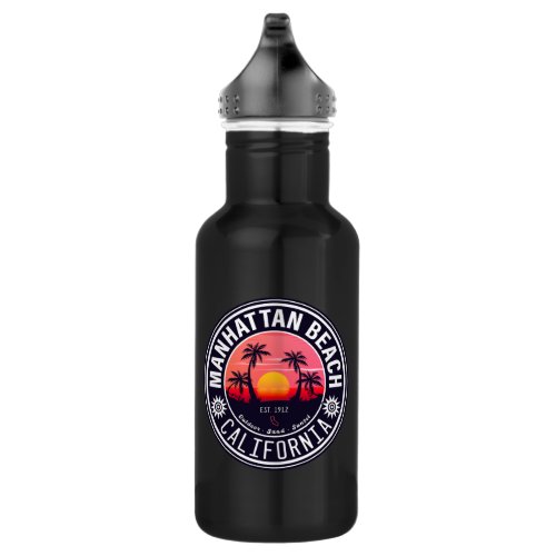 Manhattan Beach California Retro Sunset Souvenirs Stainless Steel Water Bottle