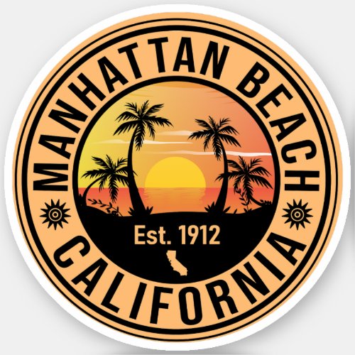 Manhattan Beach California Retro Sunset Souvenirs Sticker