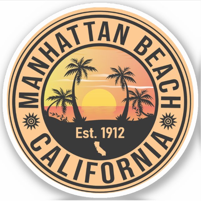 Manhattan Beach California Retro Sunset Souvenirs Sticker (Front)