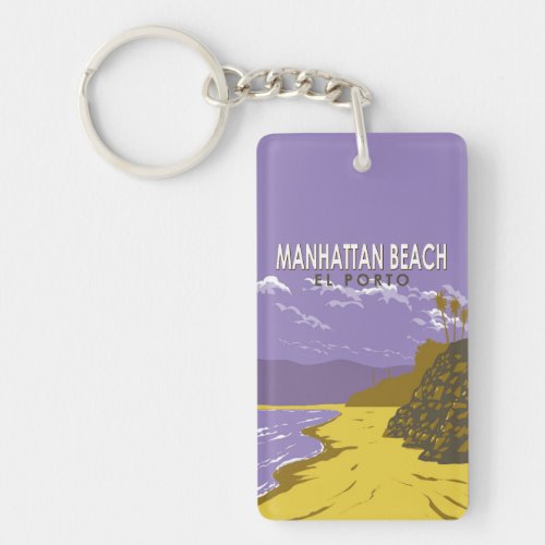 Manhattan Beach California Travel Art Vintage Keychain