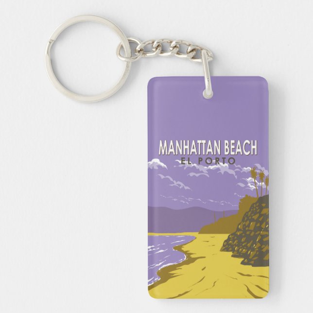 Manhattan Beach California Travel Art Vintage Keychain (Front)
