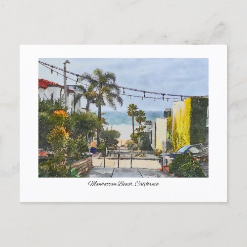 Manhattan Beach California Watercolor Painting Postcard