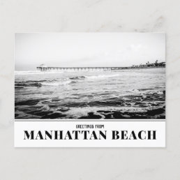 Manhattan Beach Pier, Black and White Postcard