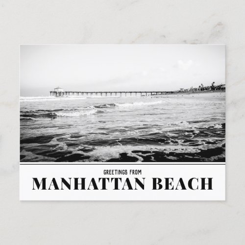 Manhattan Beach Pier Black and White Postcard