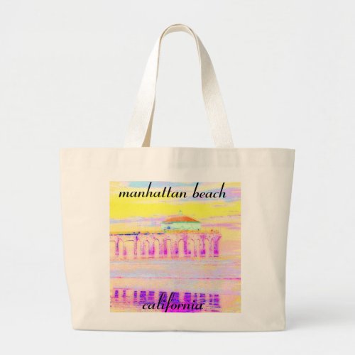 Manhattan Beach Pier California in Pastels Large Tote Bag