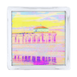 Manhattan Beach Pier California in Pastels Silver Finish Lapel Pin