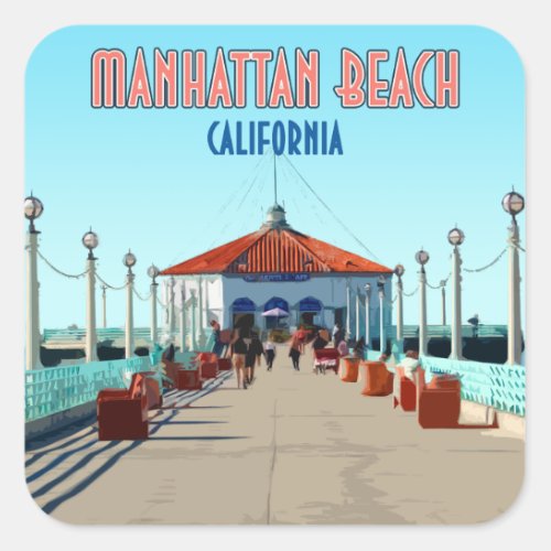 Manhattan Beach Pier Los Angeles California Square Sticker