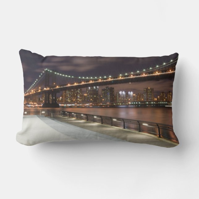 Manhattan Bridge and NYC Skyline Lumbar Pillow (Front)