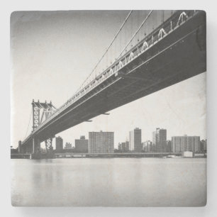 Manhattan Bridge and skyline, New York, US. Stone Coaster