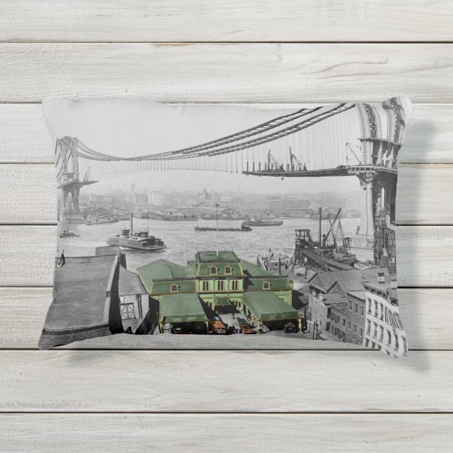 Manhattan Bridge Catharine Ferry New York Outdoor Pillow (Back)