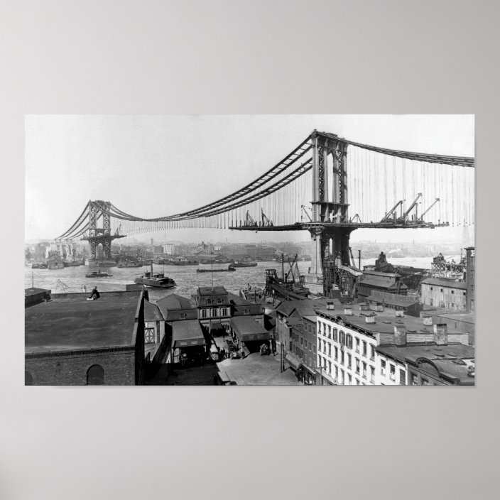 V5179 Manhattan Bridge Construction 1909 Retro Old Decor WALL PRINT POSTER AU