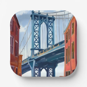 Manhattan Bridge New York City Painting Paper Plates