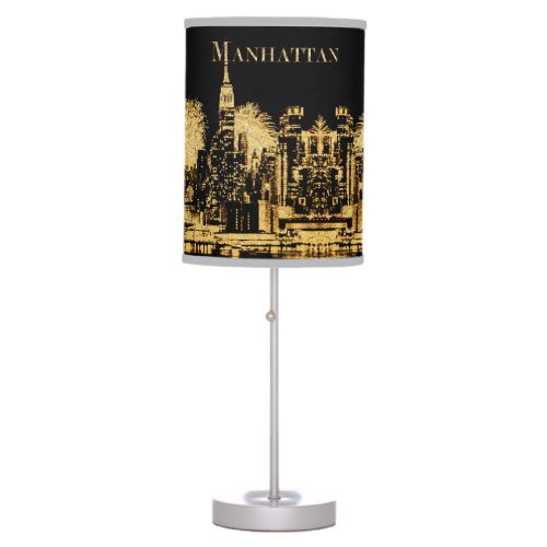 Manhattan Cityscape Black and Gold Table Lamp