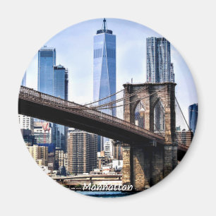 Manhattan, cityscape photograph with skyscrapers magnet