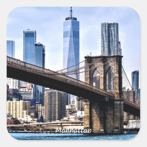 Manhattan cityscape photograph with skyscrapers square sticker