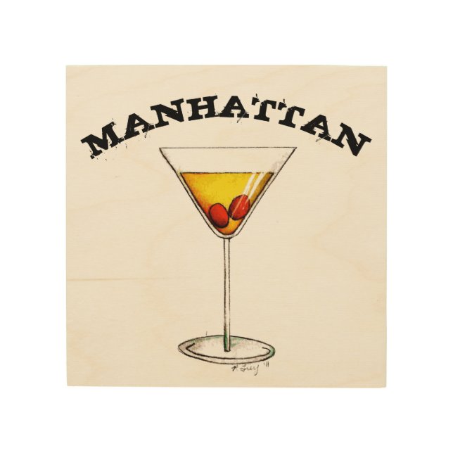 Manhattan Cocktail Mixed Drink Bar Bartender Food Wood Wall Art (Front)