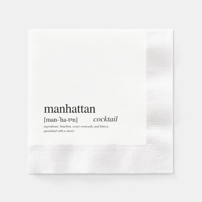 Manhattan Cocktail Modern Black Typography Napkins (Front)