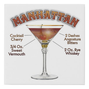 Manhattan Cocktail Recipe Art 10"x10" Faux Canvas Print