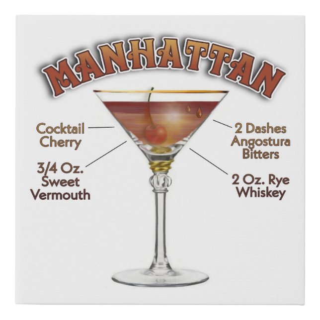 Manhattan Cocktail Recipe Art 10"x10"  Faux Canvas Print (Front)