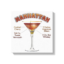 Manhattan Cocktail Recipe Art 12"x12" Wrapped 