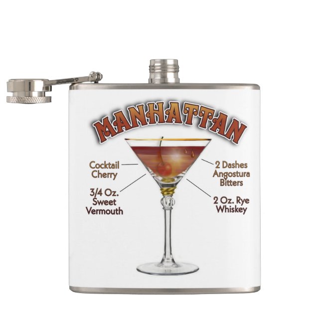 Manhattan Cocktail Recipe Art Flask (Opened)
