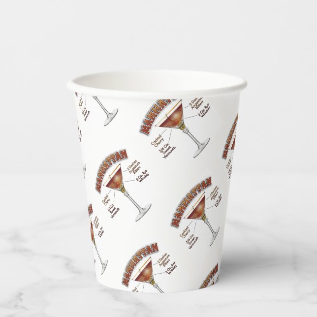 Manhattan Cocktail Recipe Art  Paper Cups (Front)