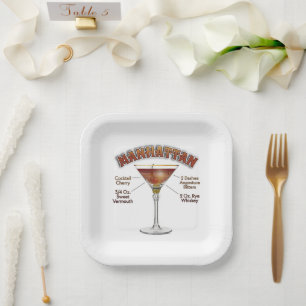 Manhattan Cocktail Recipe Art Paper Plates