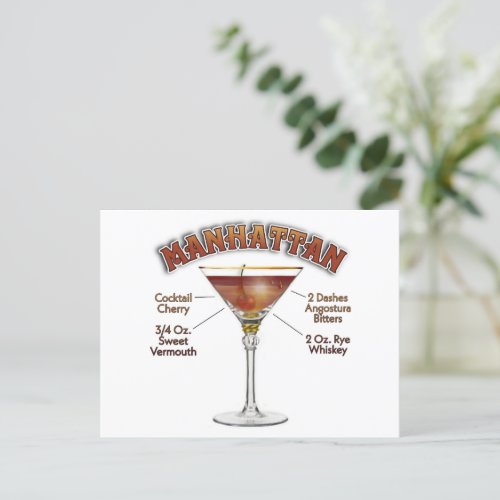 Manhattan Cocktail Recipe Art  Postcard