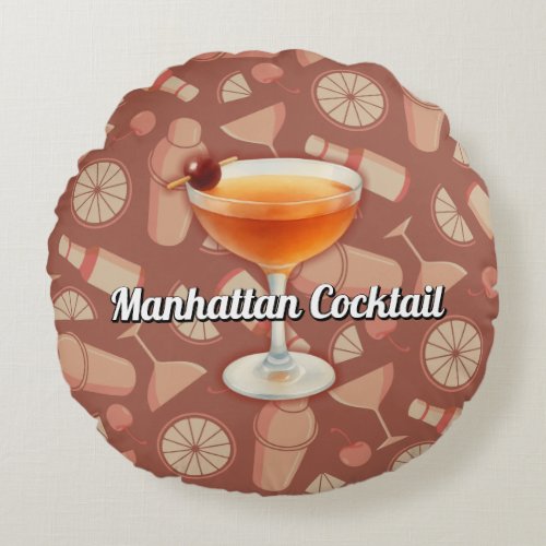Manhattan Cocktail Round Pillow
