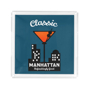 Manhattan Cocktail Wall Art Acrylic Tray
