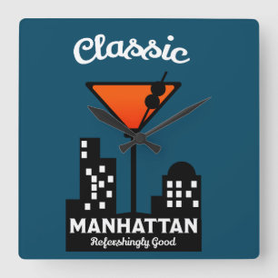 Manhattan Cocktail Wall Art Square Wall Clock