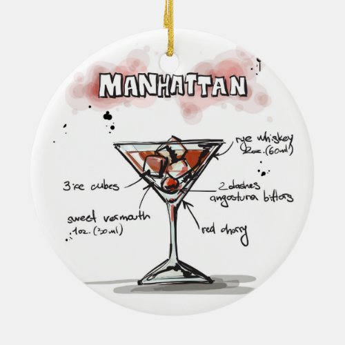 Manhattan Drink Recipe Design Ceramic Ornament