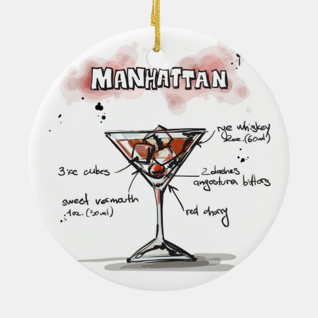 Manhattan Drink Recipe Design Ceramic Ornament (Back)