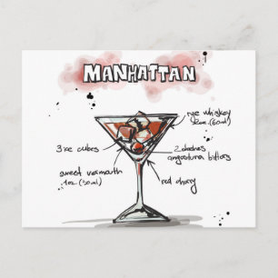 Manhattan Drink Recipe Design Postcard