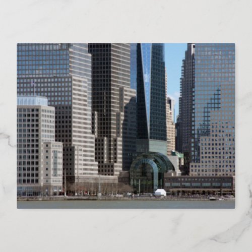 Manhattan Financial District Foil Holiday Postcard