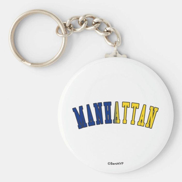 Manhattan in New York State Flag Colors Keychain