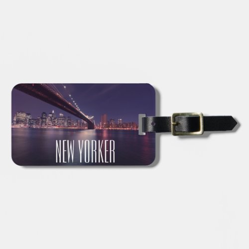 Manhattan Lights Brooklyn Bridge East River NYC Luggage Tag