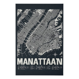 Manhattan Map Illustration Faux Canvas Print