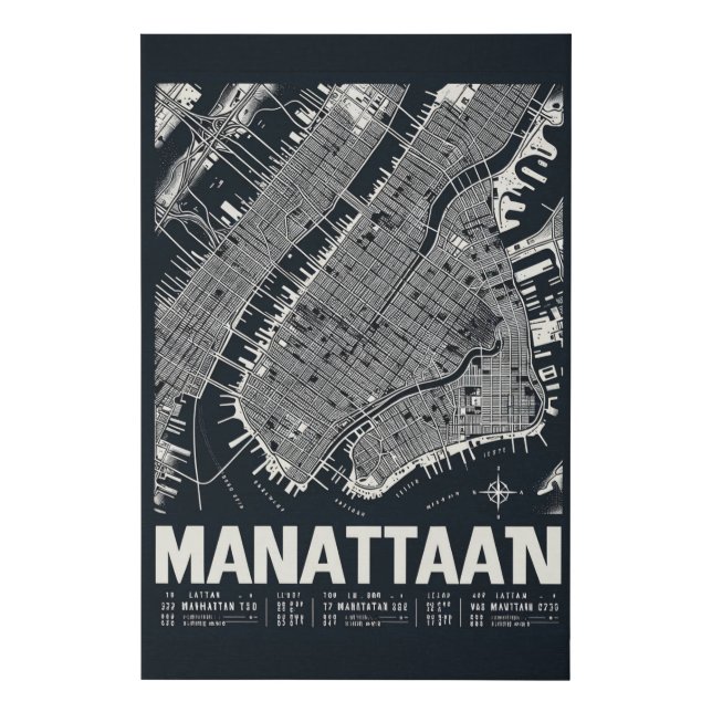 Manhattan Map Illustration  Faux Canvas Print (Front)