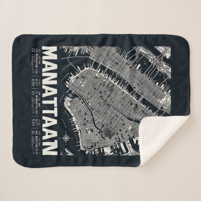 Manhattan Map Illustration  Sherpa Blanket (Front (Horizontal))