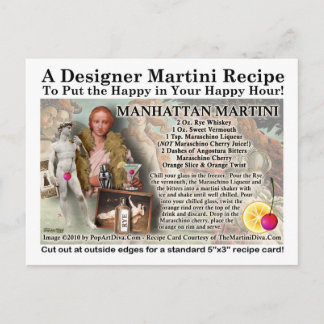 Manhattan Martini Recipe Postcard
