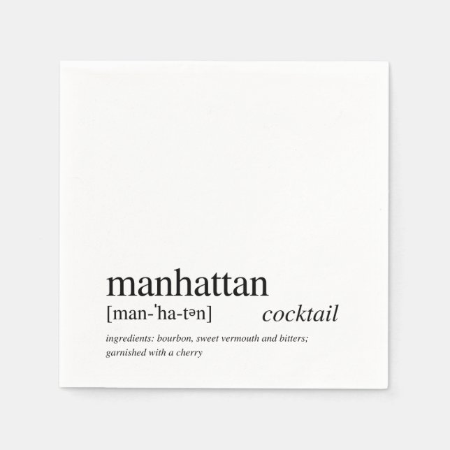 Manhattan Modern Quote Black Typography Cocktail Napkins (Front)